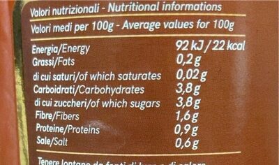 Passata di pomodoro piccadilly - Valori nutrizionali