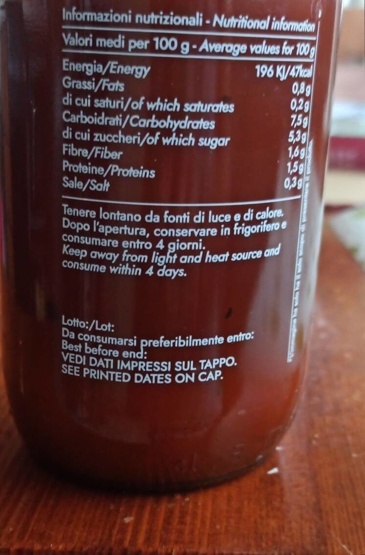 Salsa pronta pomodorino ciliegino - Valori nutrizionali