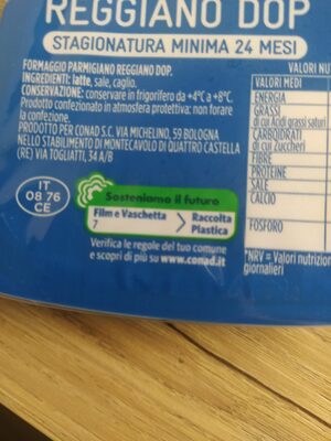Parmigiano Reggiano Dop - Istruzioni per il riciclaggio e/o informazioni sull'imballaggio