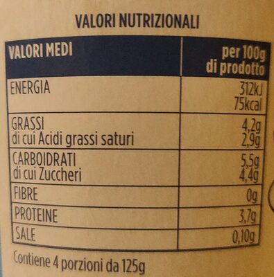 yogurt intero bianco naturale - Valori nutrizionali