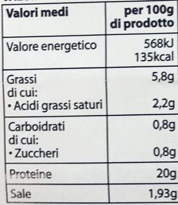 Prosciutto cotto - Valori nutrizionali - fr
