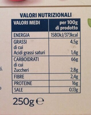 Fettuccine Di Campofilone 250G - Tableau nutritionnel - en