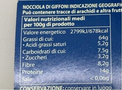 Nocciola di Giffoni IGP sgusciata - Valori nutrizionali