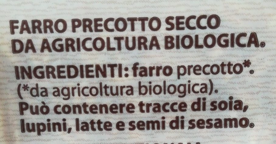 Farro Biologico Verso Natura - Ingredienti