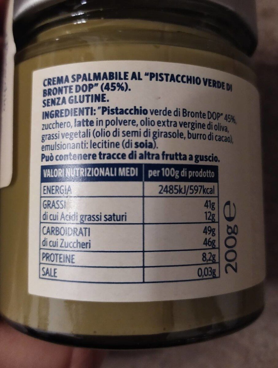 Crema al pistacchio - Valori nutrizionali