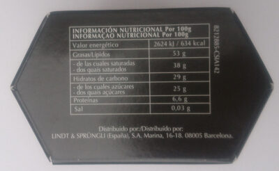 Lindor 70% cacao - Informació nutricional - es