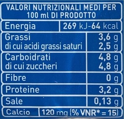 Latte uht intero - Nutrition facts - fr