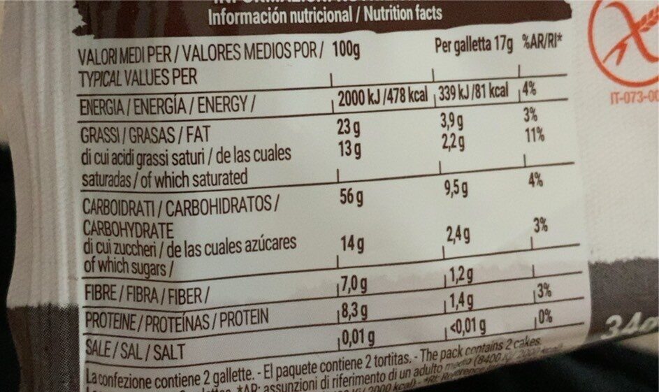 Gallette riso integrale e cioccolato - Valori nutrizionali