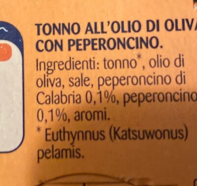 Tonno all'olio di oliva con peperoncino di calabria - Valori nutrizionali