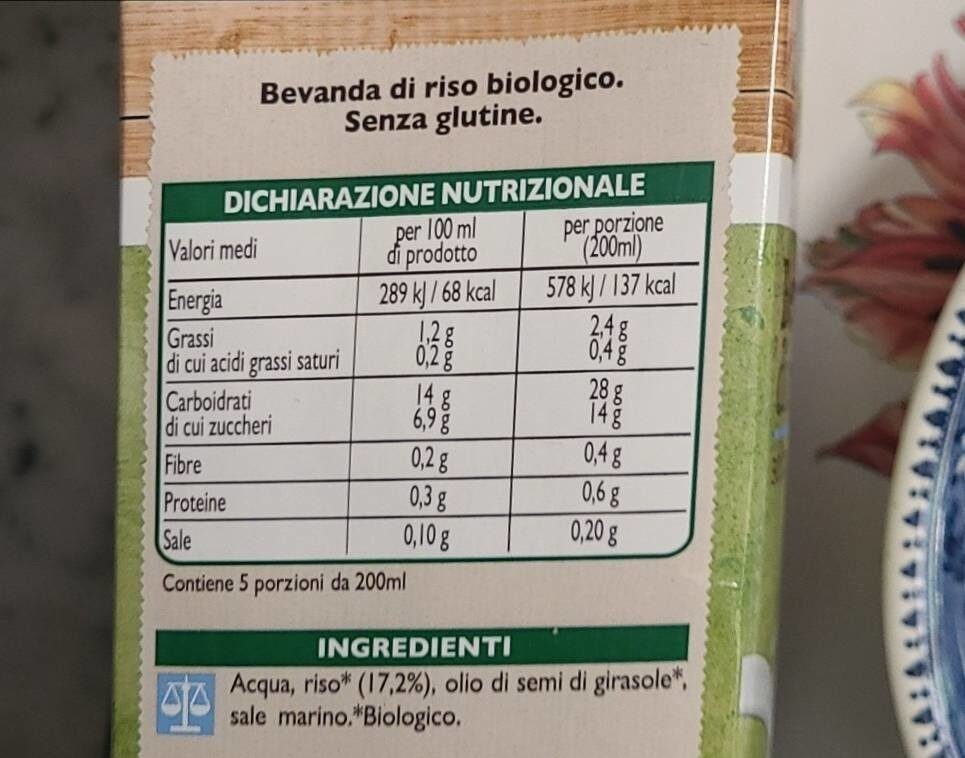 Bevanda di riso - Valori nutrizionali