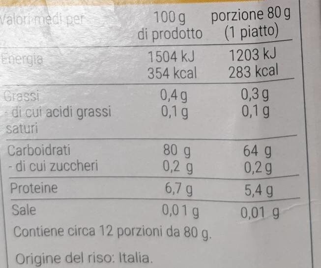 Riso carnaroli - Nutrition facts - it