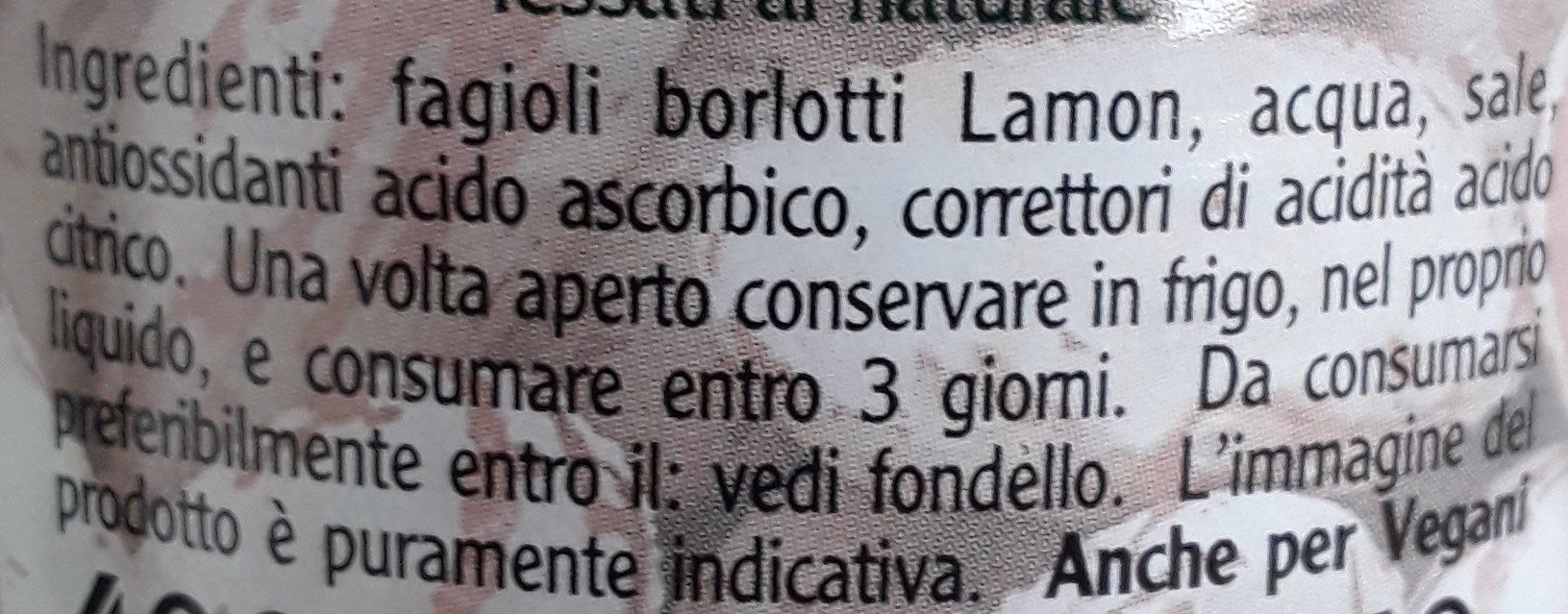 Fagioli Borlotti Lamon - Ingredienti