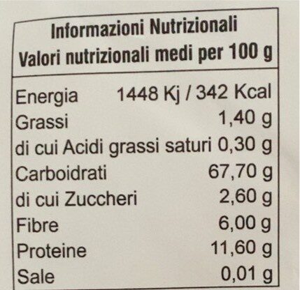 Tagliatelle con grano saraceno - Valori nutrizionali