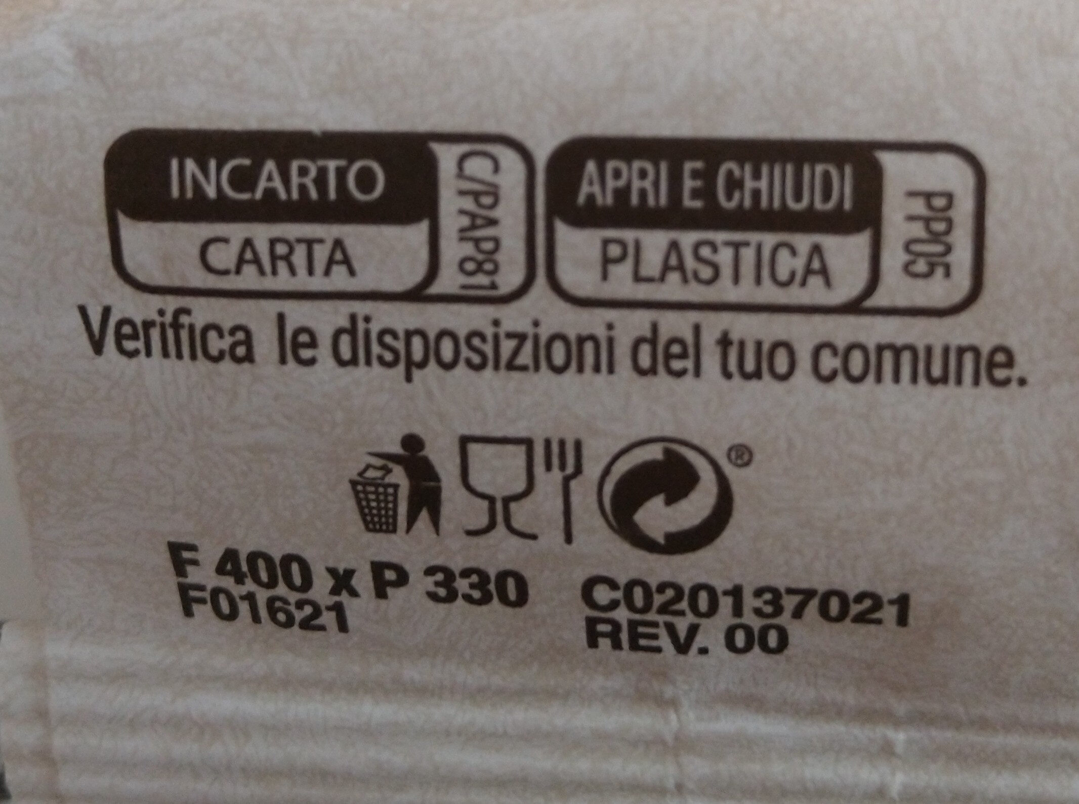 Pennoni Rigati N°21 - Istruzioni per il riciclaggio e/o informazioni sull'imballaggio