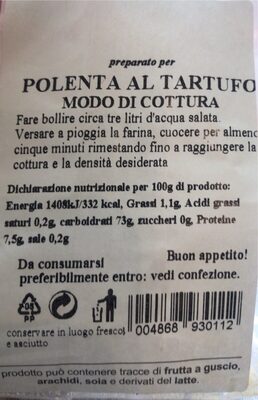 Preparato per Polenta al tartufo - Nutrition facts