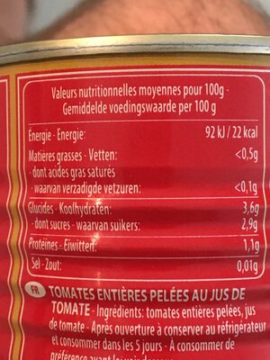 Tomaten geschält ganz - Tableau nutritionnel