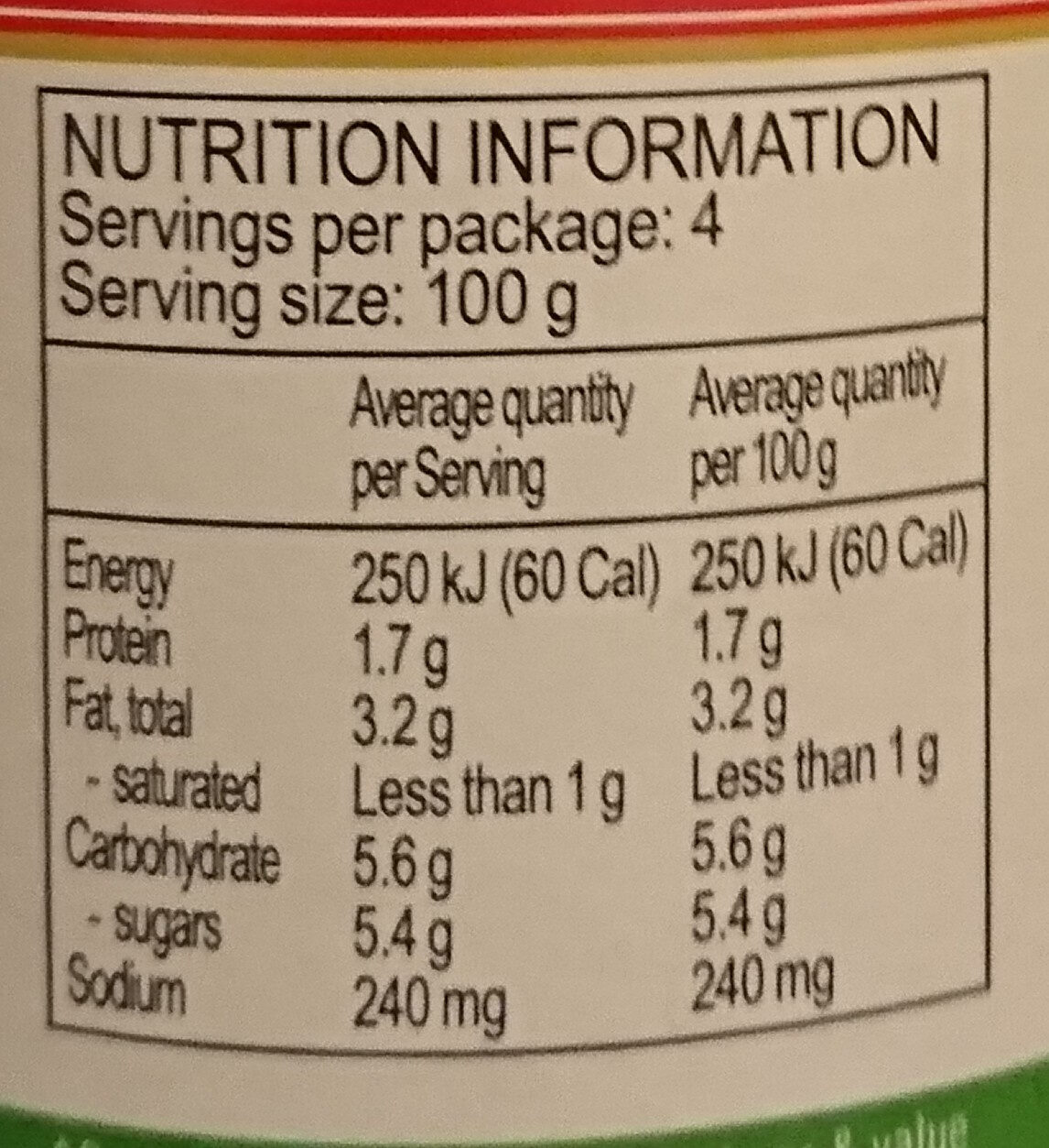 Sugo Semplice - Nutrition facts