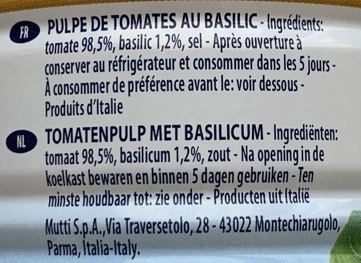 Tomatenfruchtfleisch mit Basilikum - Ingrédients