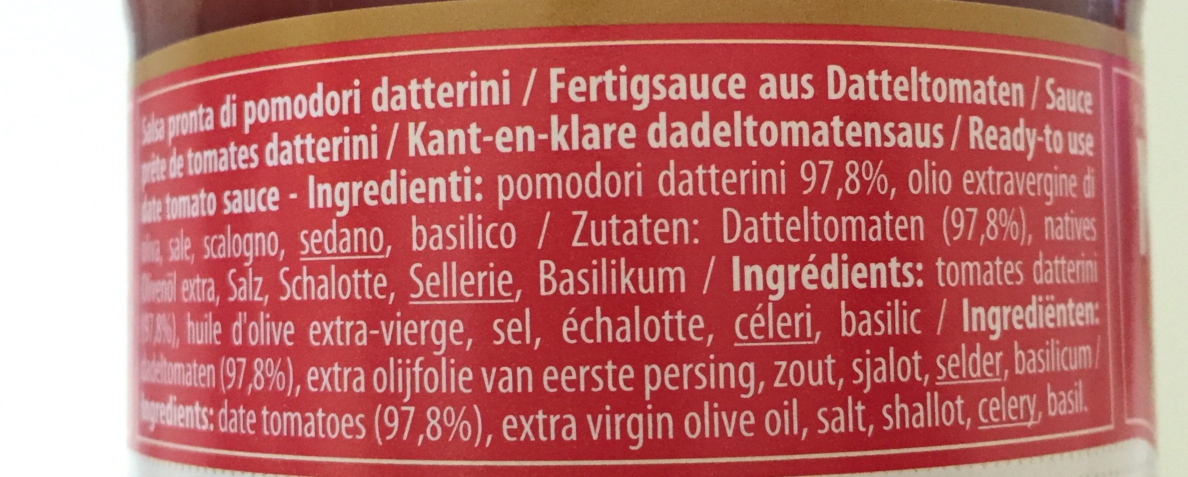 Mutti Salsa Pronta Di Datterini - Ingredienti - fr