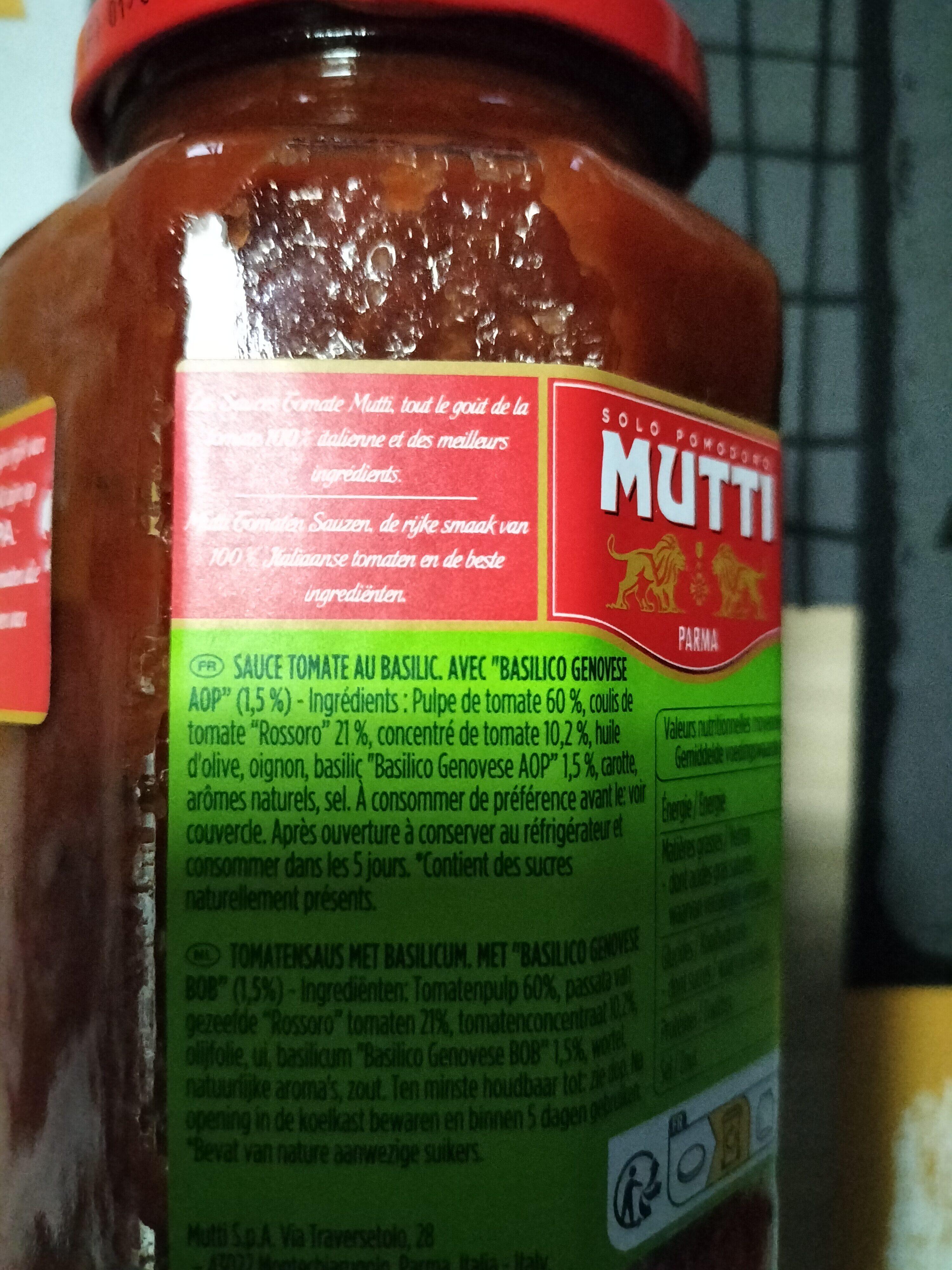 Sauce tomate au basilic AOP de Gênes - Ingrédients