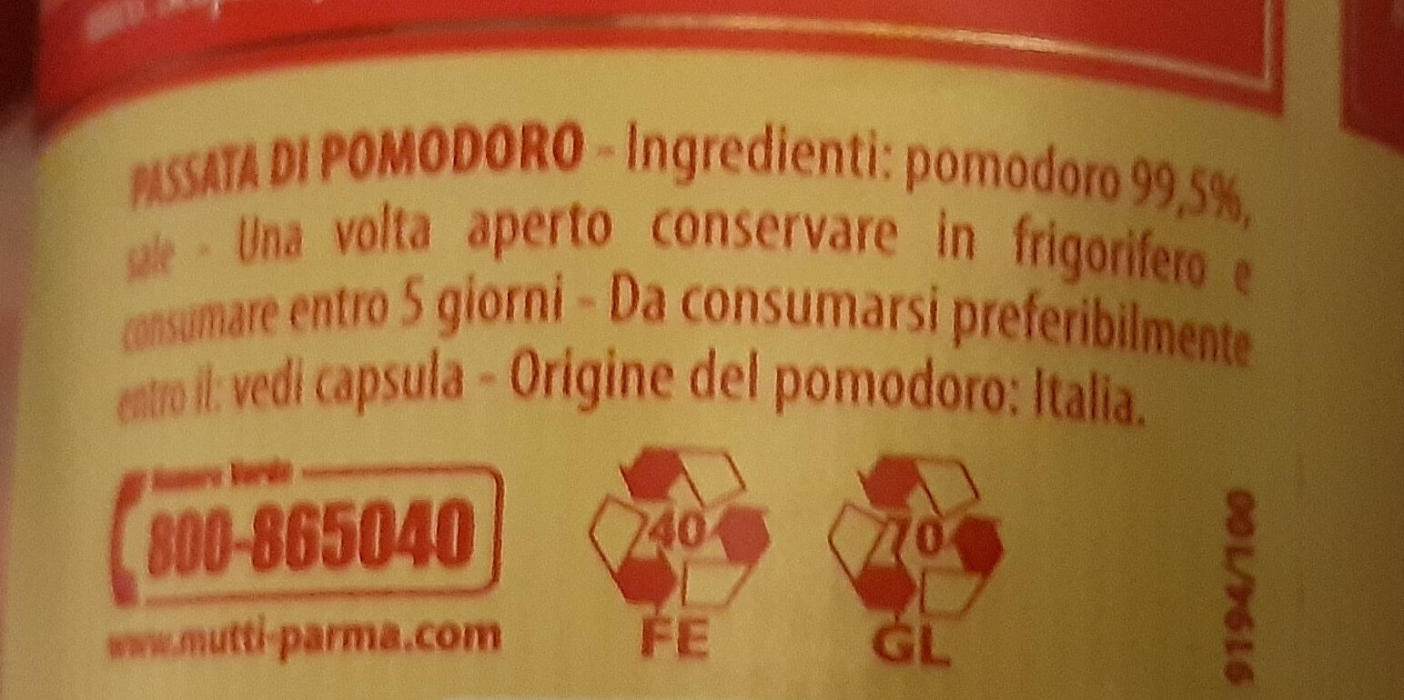 Passata di Pomodoro - Ingredienti