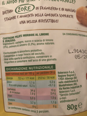 Viva la castagna limone e zenzero - Valori nutrizionali
