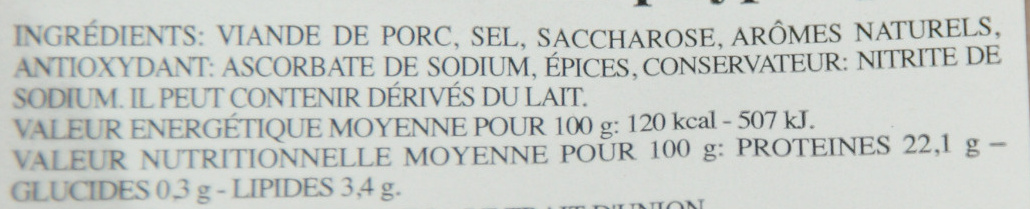 Jambon rôti aux herbes (cuit au four) - Dados nutricionais - fr