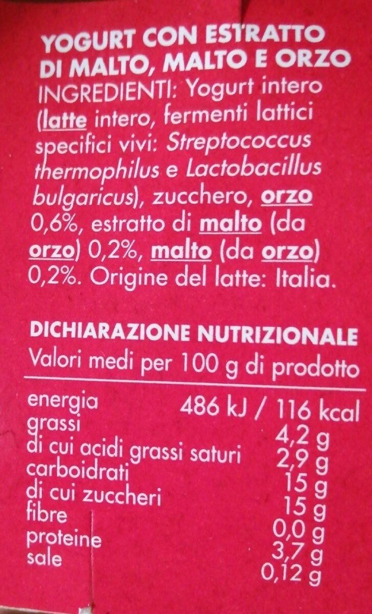 Yogurt intero con malto - Nutrition facts - it