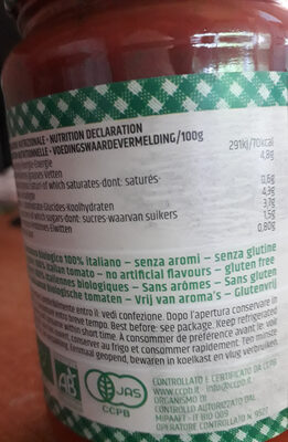 Le Conserve Della Nonna Tomato & Basil Sauce (gluten Free) - Tableau nutritionnel
