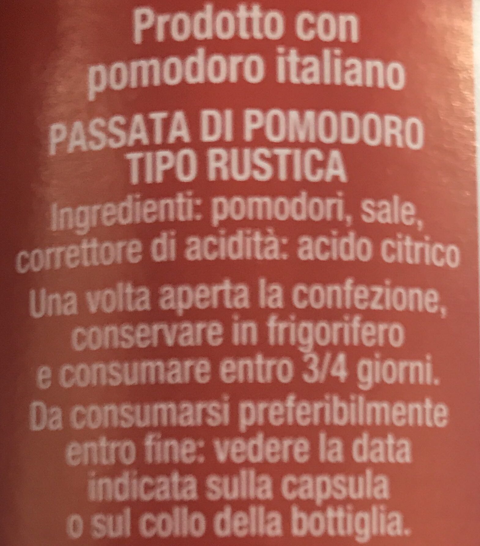 Passata di pomodoro - tipo rustica - Ingredients - it