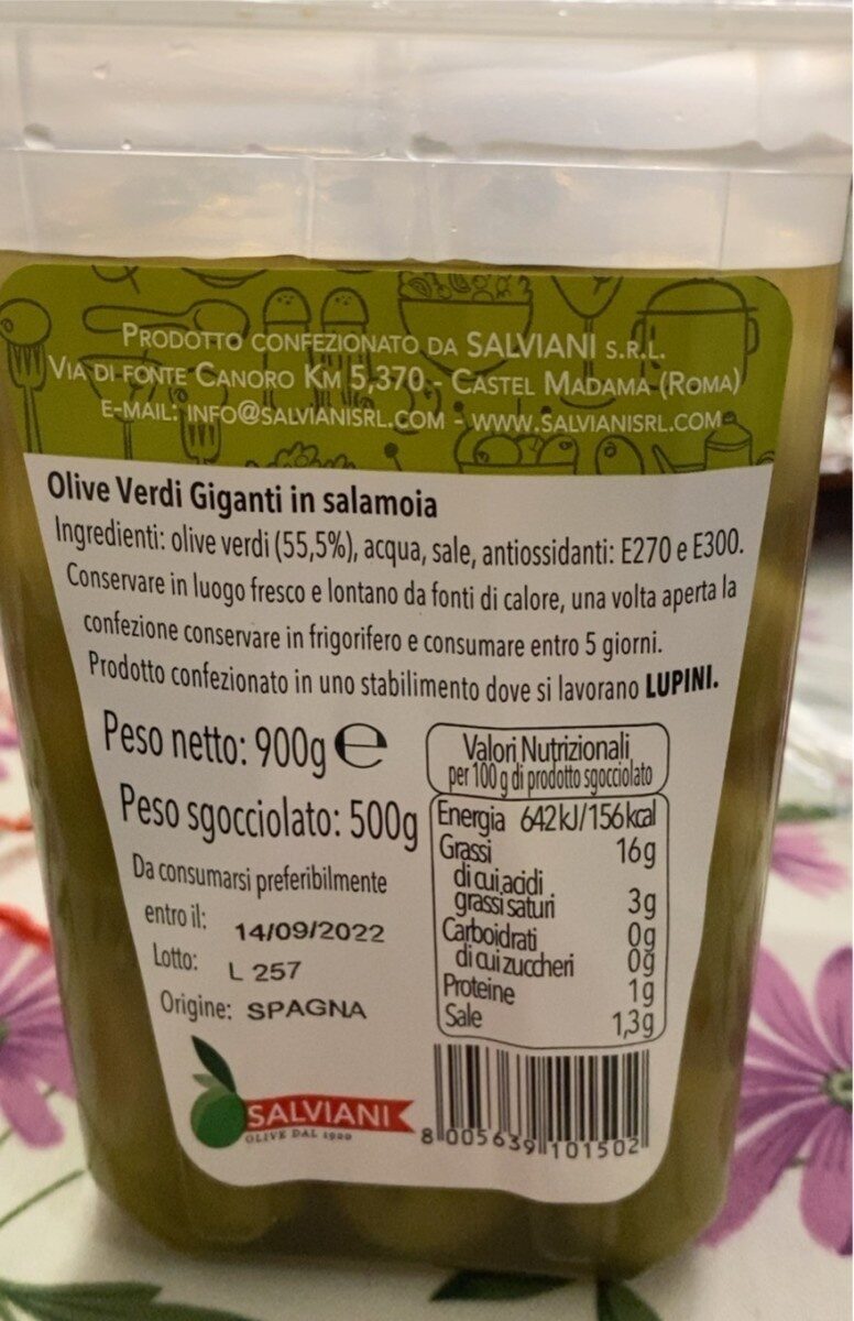 Olive verdi grandi - Valori nutrizionali