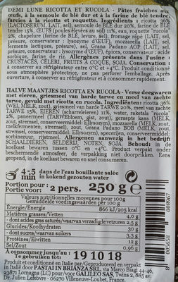 250G 1 / 2 LUNE RICOTTA RUCOLA GALILEO - Nutrition facts - fr