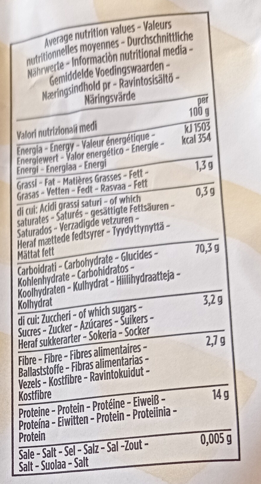 La mezza manica - Tableau nutritionnel - it