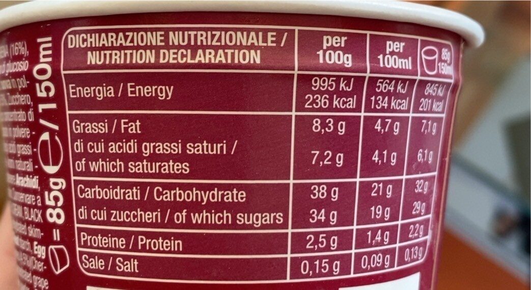 Coppa oro - Nutrition facts - it