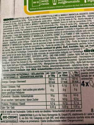 Fiche nutrition FruttiAmo Pesca Sammontana 4 x 70 g (280 g)