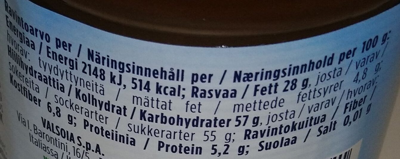Bontà e Salute Hazelnut and Cocoa Spreadable Cream with Soya - Ravintosisältö
