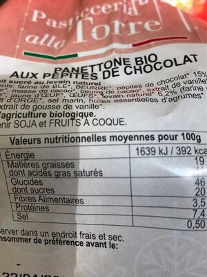 Panettone bio aux pepites de chocolat - Nutrition facts