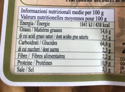 Casarecci - Información nutricional - fr