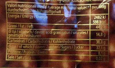 Novi Nocciolato - Cioccolato Gianduja Con Nocciole Intere 230 g - Valori nutrizionali