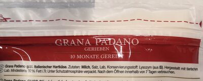 Grana Padano, gerieben, 10 Monate - Ingrediënten - de