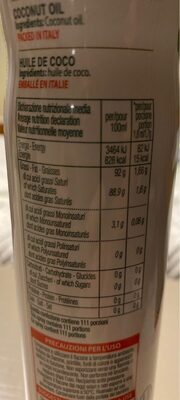 Olio di cocco liquido - Tableau nutritionnel