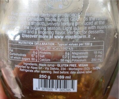 Maple syrup - Nutrition facts - es