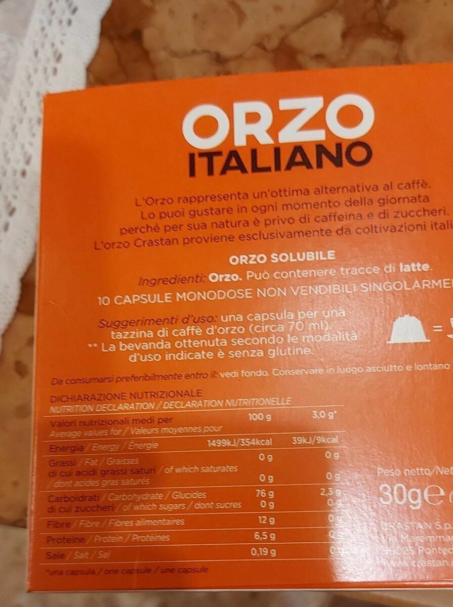 Orzo italiano - Valori nutrizionali