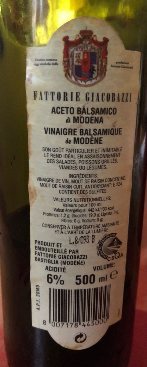 Vinaigre balsamique - Nutrition facts - fr