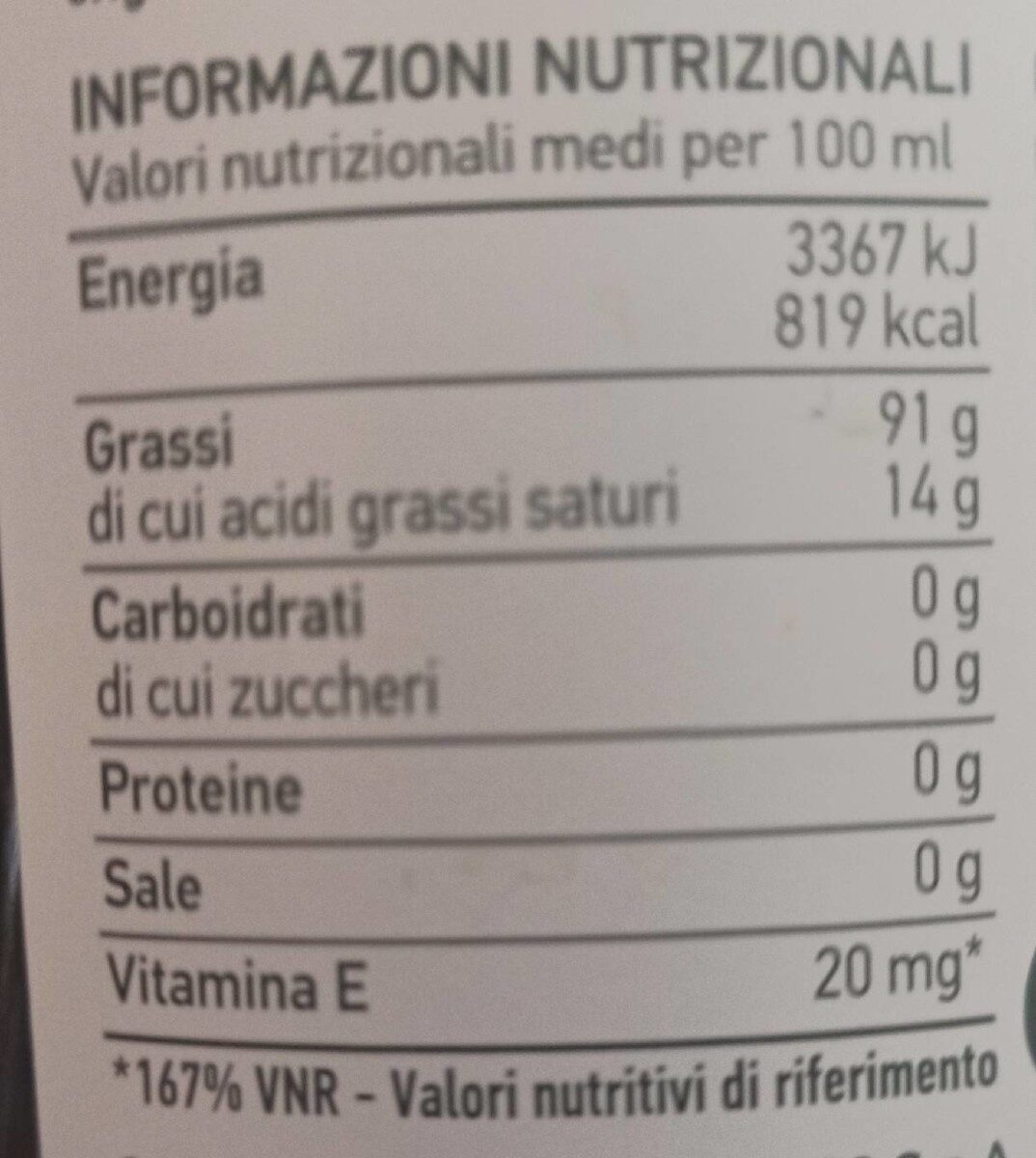 Extra Virgin Olive Oil - Tableau nutritionnel