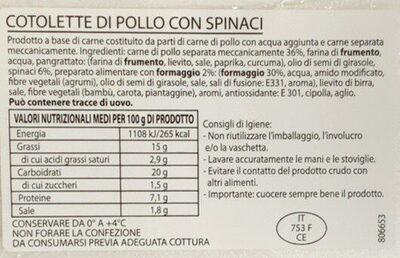 Cotolette di pollo con spinaci - Nutrition facts - it