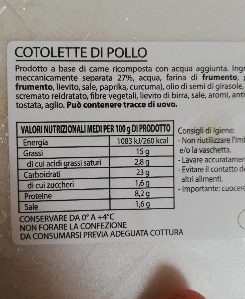 Cotolette di pollo - Tableau nutritionnel - it