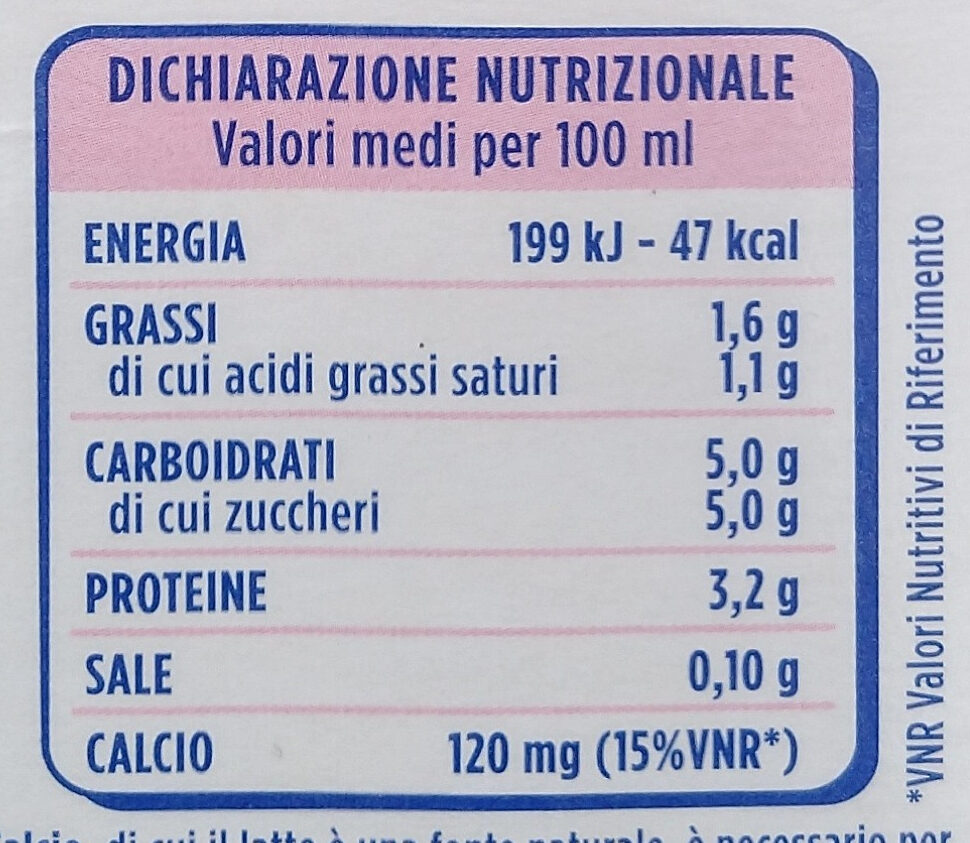 Latte italiano parzialmente scremato - Valori nutrizionali