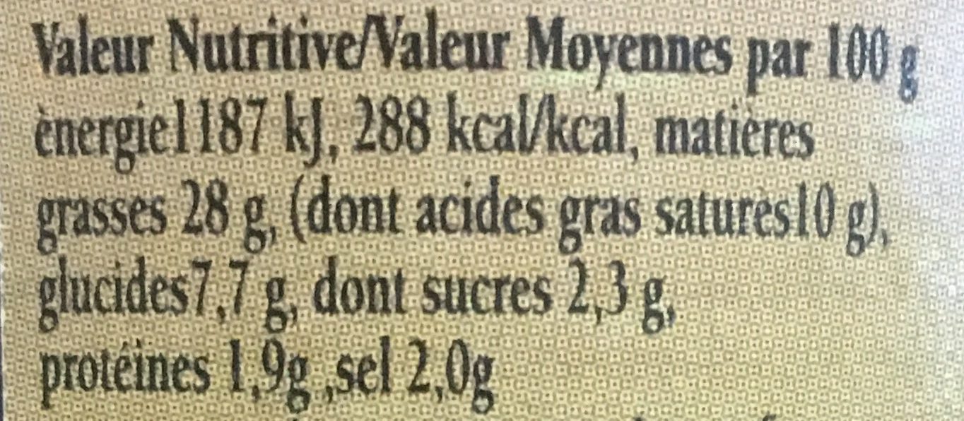 Tapenade d'Olives Noires - Nutrition facts - fr