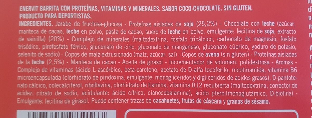 Barrita Con Proteinas, Sabor Coco-chocolate - Ingredienser - es